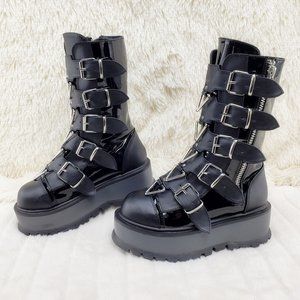 Men's Unisex Slacker Triangle Gear Goth Punk Platform Mid Calf Boots
